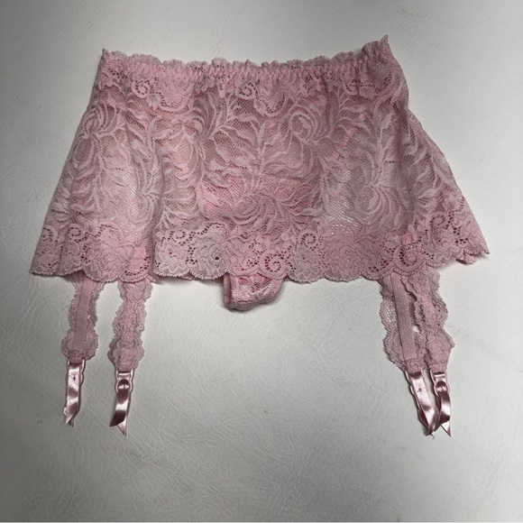 Victoria's Secret Other - NWT Y2K Victoria's Secret Pink Lace Skirted Thong Removable Garter Straps, S